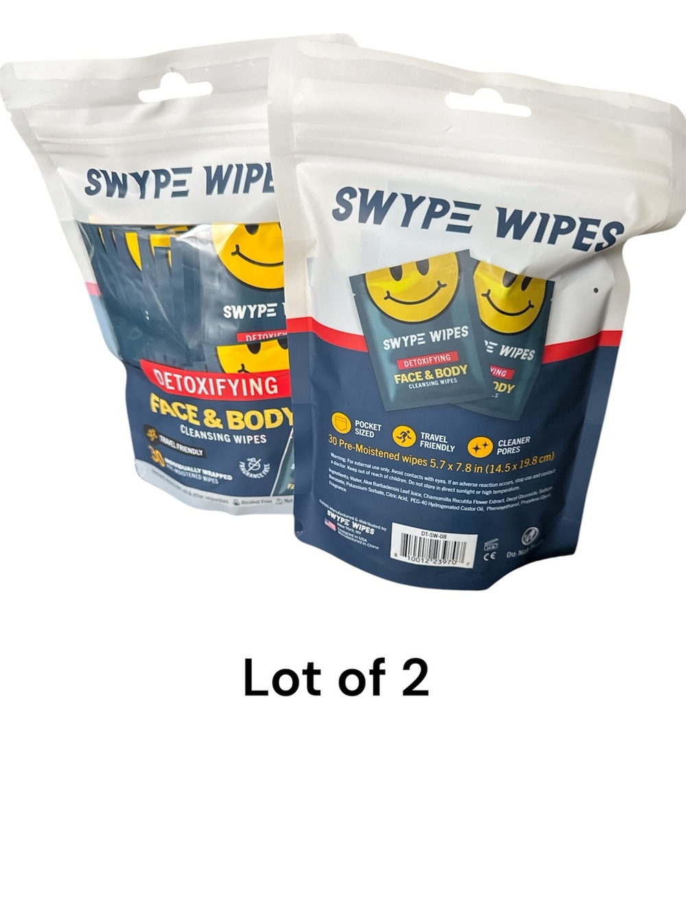 Swype Wipes Detoxifying Face & Body Cleansing Wipes - Blue & White (Lot of 2)